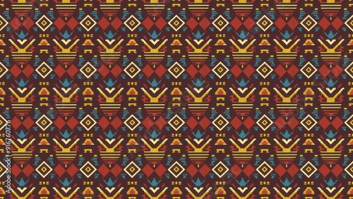 Aztecinspired print Seamless Mexican pattern Ethnic ornamentation Tribal striped texture Ikat design Folk art background African rug style photo