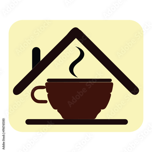 Minimalist Coffee House Logo, logo featuring a coffee cup integrated with a house shape, symbolizing warmth and comfort. Ideal for cafes, coffee shops, or any coffee-related business. The design is si