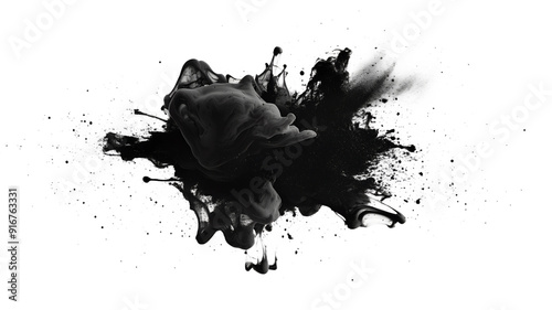 Abstract black in splash, paint, brush strokes, stain grunge isolated on white background, Japanese style. Generative AI