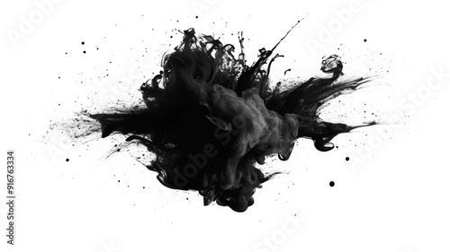 Abstract black in splash, paint, brush strokes, stain grunge isolated on white background, Japanese style. Generative AI