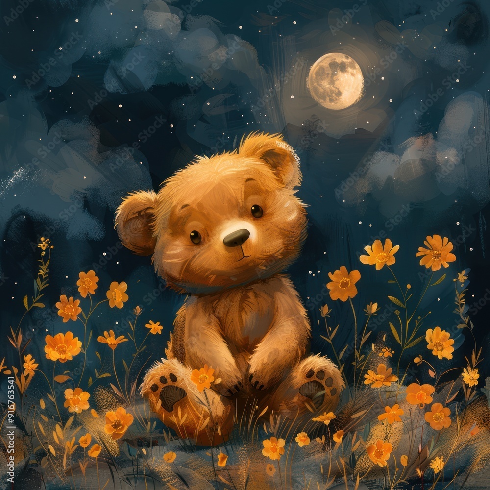 illustration background of a cute bear in garden