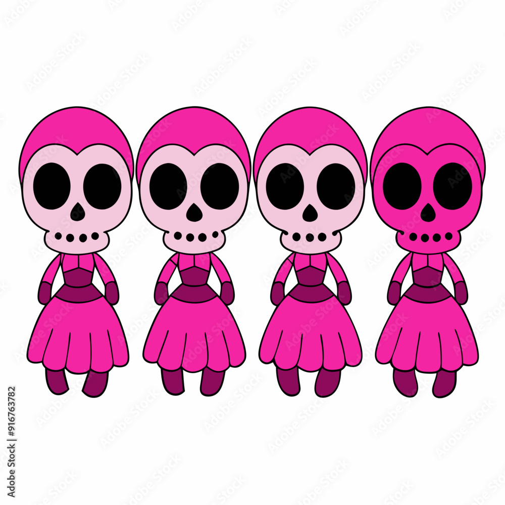 4 set Catrina Skeletons art vector illustration 4 set Catrina Skeletons art vector illustration