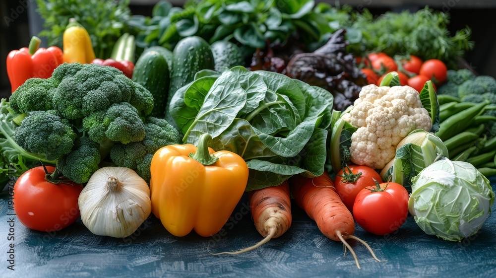 A vibrant collection of fresh vegetables arranged on a table in natural light showcasing healthy eating options A vibrant collection of fresh vegetables arranged on a table in natural light showcasing healthy eating options