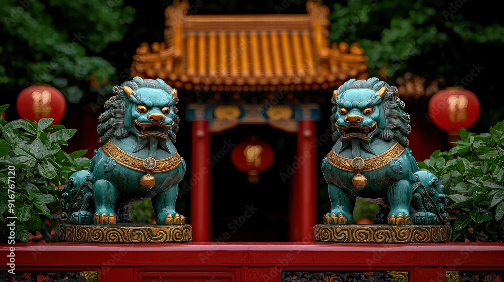 Fototapeta premium Beijing Forbidden City Houses With Bronze Lions