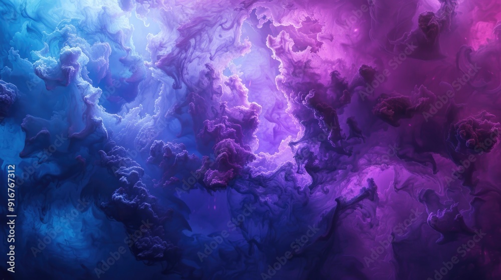 Paint Abstract Background. Mysterious Stormy Sky with Blue and Purple Glowing Fog Paint Abstract Background. Mysterious Stormy Sky with Blue and Purple Glowing Fog