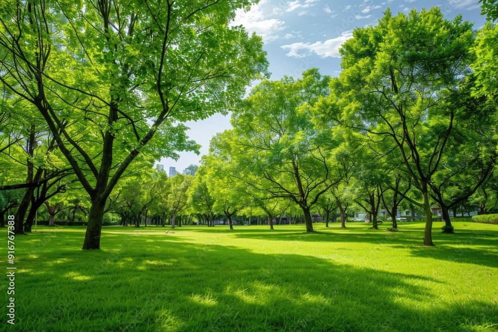 Park Sky. Peaceful Green Park with Beautiful Trees and Lush Grass Field Park Sky. Peaceful Green Park with Beautiful Trees and Lush Grass Field