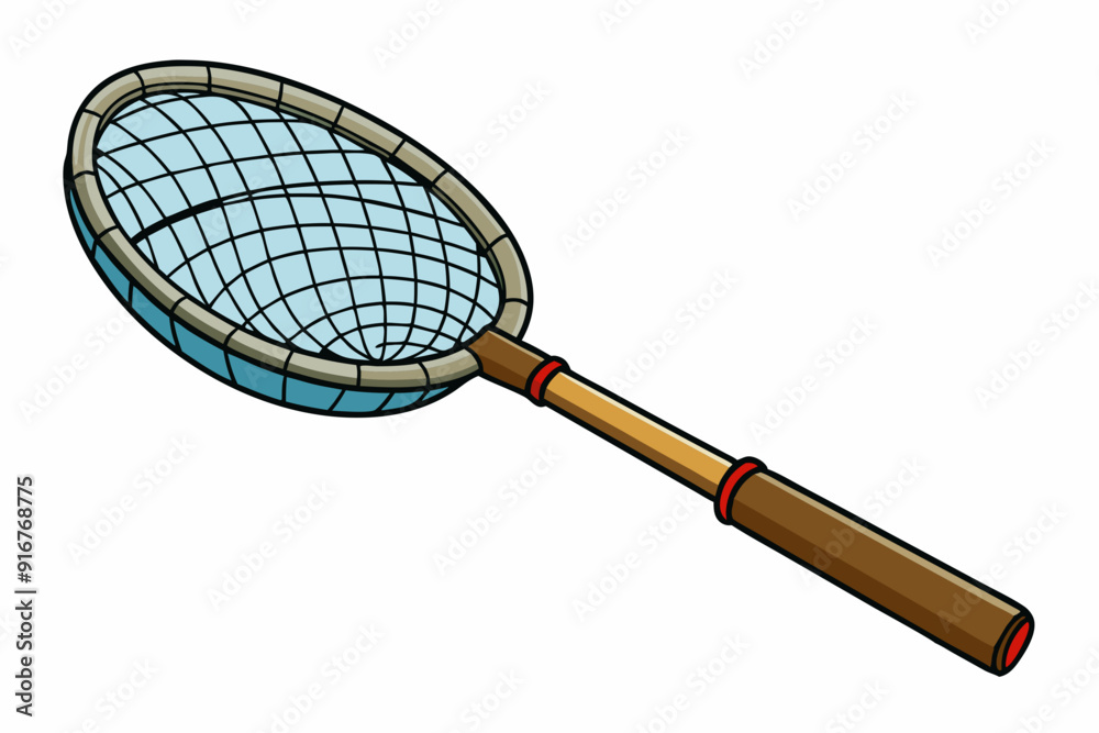 Fishing net with wooden handle for catching fish art vector illustration Fishing net with wooden handle for catching fish art vector illustration