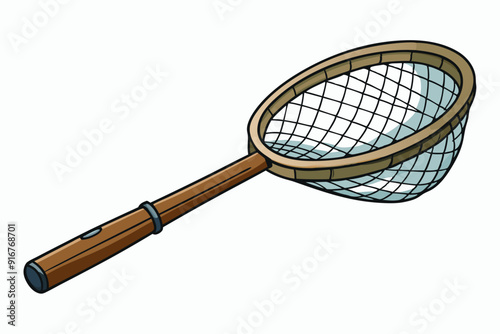 Fishing net with wooden handle for catching fish art vector illustration
