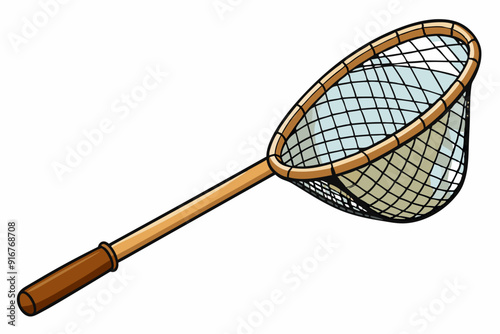 Fishing net with wooden handle for catching fish art vector illustration