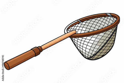 Fishing net with wooden handle for catching fish art vector illustration