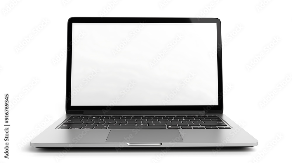 Laptop computer with blank screen on white background Laptop computer with blank screen on white background