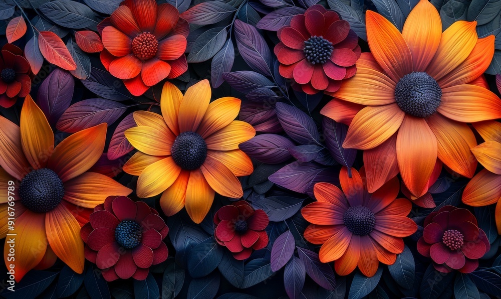 Vibrant 3D abstract flower assortment creating a beautiful wallpaper pattern Vibrant 3D abstract flower assortment creating a beautiful wallpaper pattern