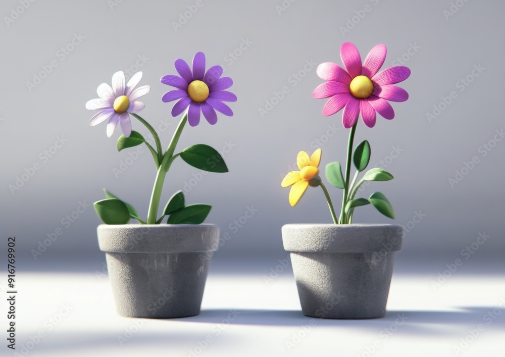 3D cartoon flowers in pots 3D cartoon flowers in pots