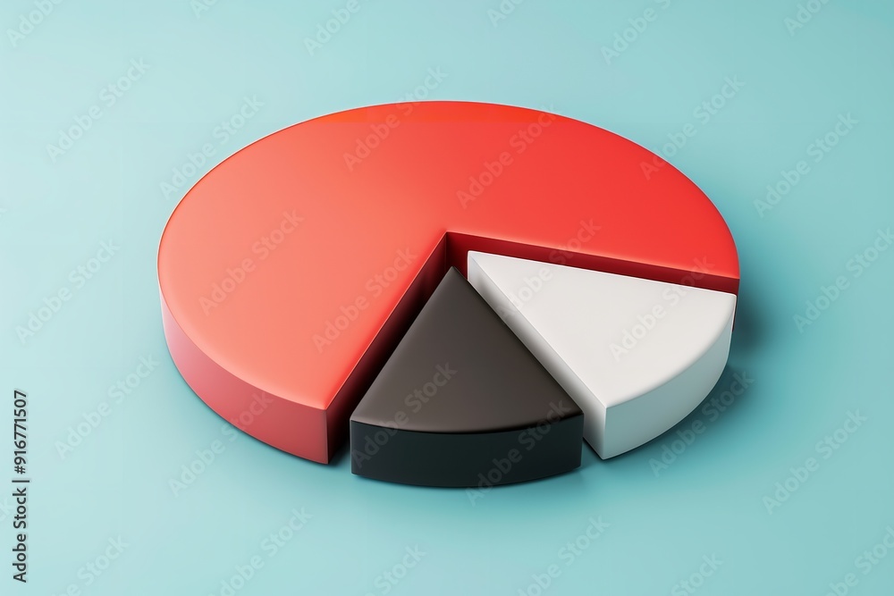 A red pie chart with a blue background is depicted in a basic three-dimensional figure. A large black slice and a small white slice make up the pie chart, Generative AI. A red pie chart with a blue background is depicted in a basic three-dimensional figure. A large black slice and a small white slice make up the pie chart, Generative AI.
