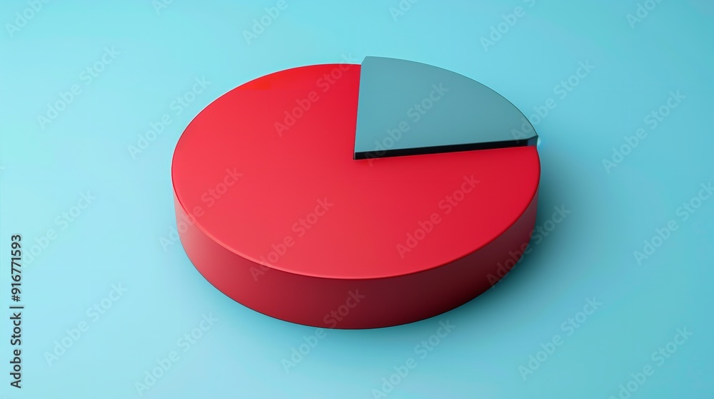 A red pie chart with a blue background is depicted in a basic three-dimensional figure. A large black slice and a small white slice make up the pie chart, Generative AI. A red pie chart with a blue background is depicted in a basic three-dimensional figure. A large black slice and a small white slice make up the pie chart, Generative AI.