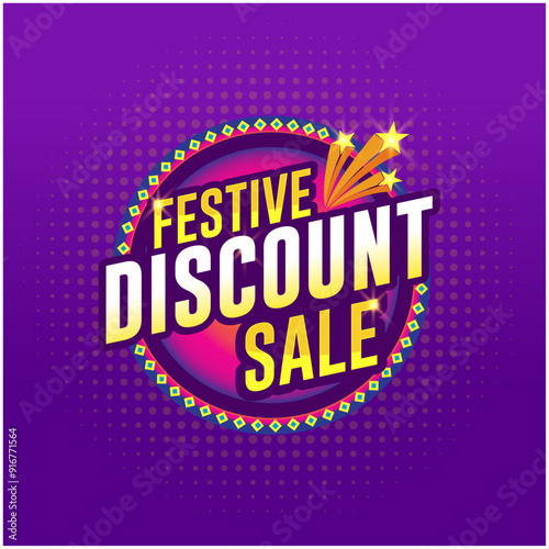 Festive Discount Sale. Shiny Colorful Logo Unit Vector Design. Advertising, marketing, Promotional offers Logo
