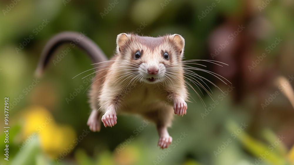 Cute Brown Mouse Leaping Through Green Grass Cute Brown Mouse Leaping Through Green Grass