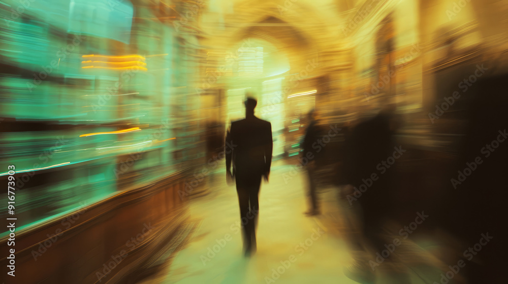 Silhouette of person moving in blurry corridor, illuminated by mysterious light Silhouette of person moving in blurry corridor, illuminated by mysterious light