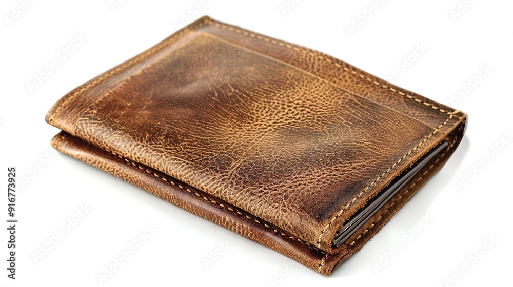 An isolated brown leather wallet for men on a white background, Generative AI. An isolated brown leather wallet for men on a white background, Generative AI.