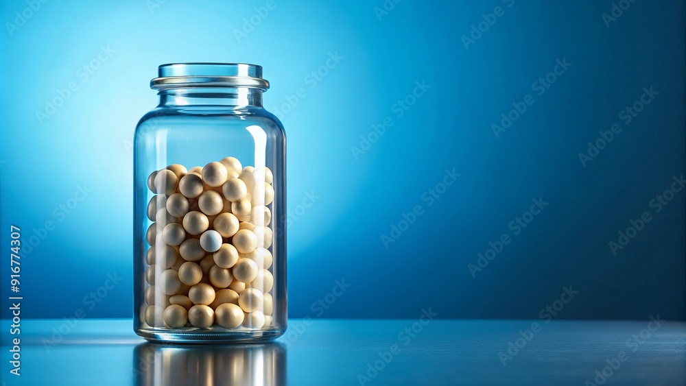 A transparent bottle of magnesium supplement pills on a blue background, supporting daily health and wellness with essential mineral intake benefits. A transparent bottle of magnesium supplement pills on a blue background, supporting daily health and wellness with essential mineral intake benefits.