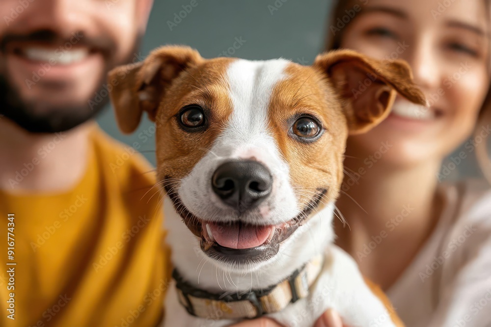Smiling couple with their happy dog. Smiling couple with their happy dog.
