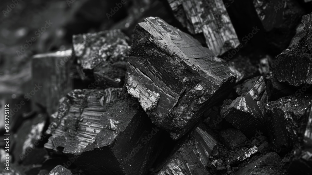 Closeup black and white photo highlighting the textures of coal Closeup black and white photo highlighting the textures of coal