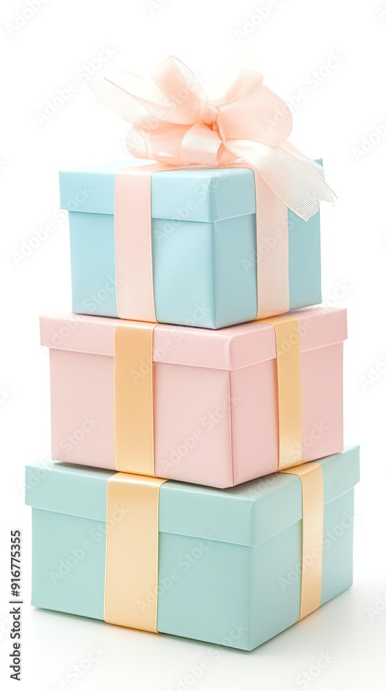 Obraz premium Colorful gift boxes stacked on a white background for special occasions