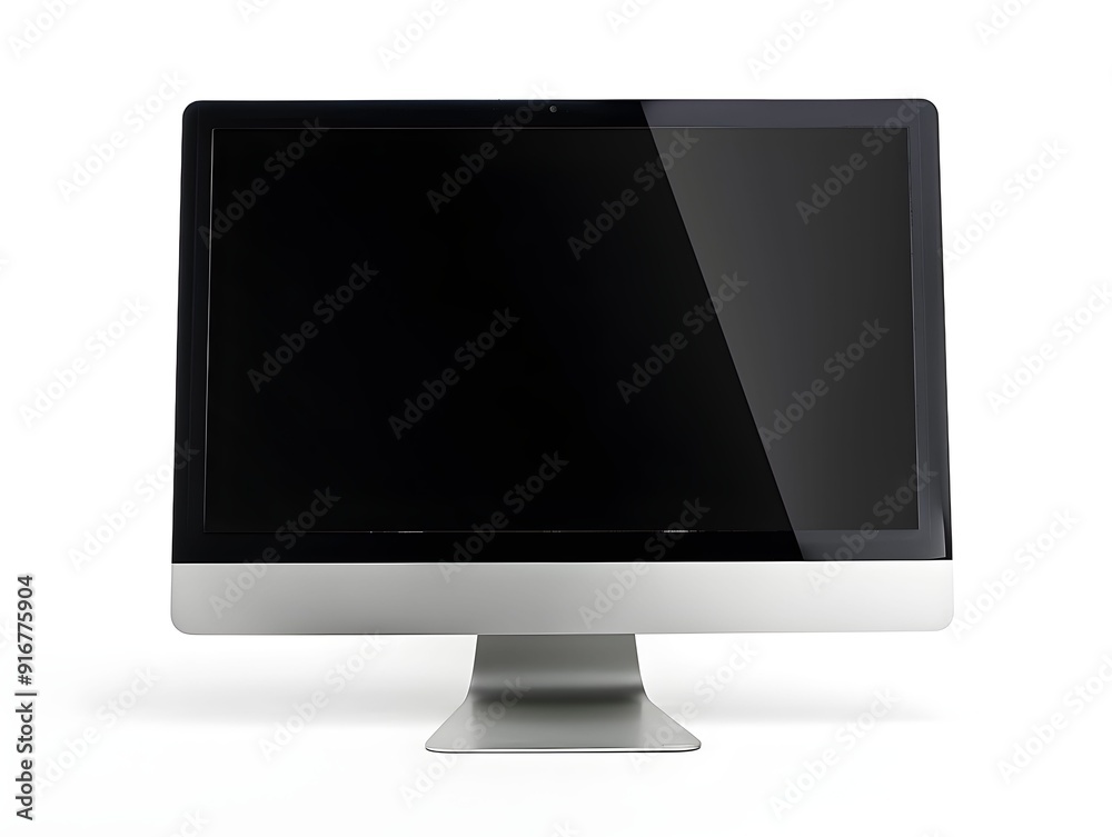 Blank computer screen on a sleek modern desktop in a well-lit workspace Blank computer screen on a sleek modern desktop in a well-lit workspace