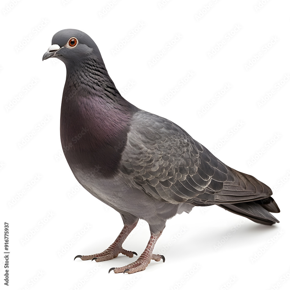 Fototapeta premium Close-up Portrait of Gray Pigeon Isolated on White Background