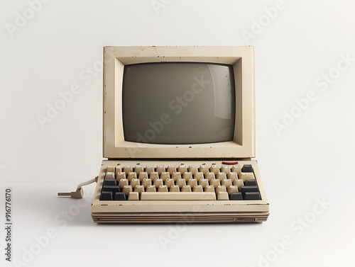 Vintage computer on a neutral background showcasing aging technology and design