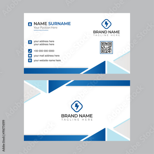 Creative and modern corporate business card template. Black and blue business card design. Print-ready business card template