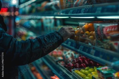 ai generative hand stealing fruit in supermarket