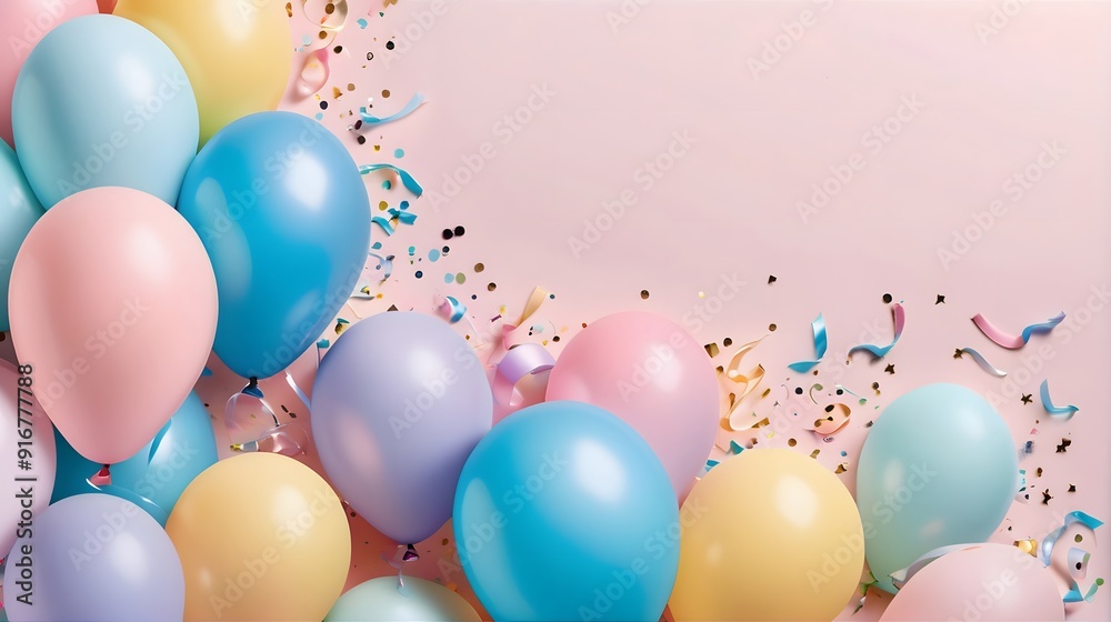 Colorful Balloons and Confetti on Pink Background. Colorful Balloons and Confetti on Pink Background.