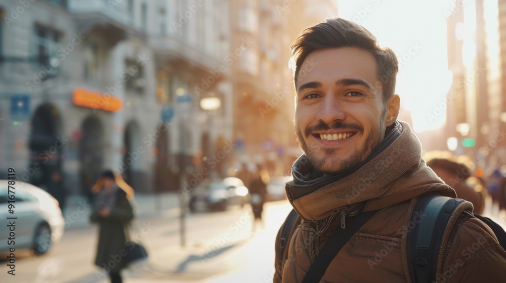 Portrait of a attractive smiling man standing on the city street Portrait of a attractive smiling man standing on the city street