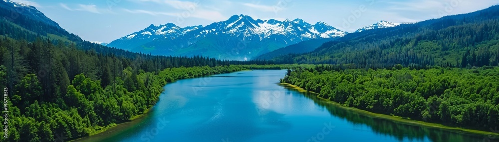 Overhead view of a picturesque wilderness with snowcapped mountains, dense evergreen forests, and crystalclear lakes creating a serene and breathtaking scene 8K , high-resolution, ultra HD,up32K HD Overhead view of a picturesque wilderness with snowcapped mountains, dense evergreen forests, and crystalclear lakes creating a serene and breathtaking scene 8K , high-resolution, ultra HD,up32K HD