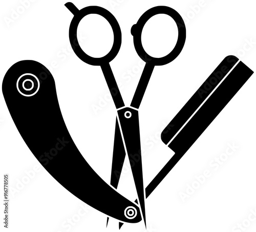 scissors illustration hair silhouette barbershop logo shop icon hairdresser outline barber salon haircut beard razor cut shave grooming client shape service hairstylist clipper for vector graphic