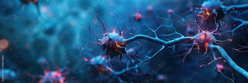Neurons cells concept in blue space Neurons cells concept in blue space