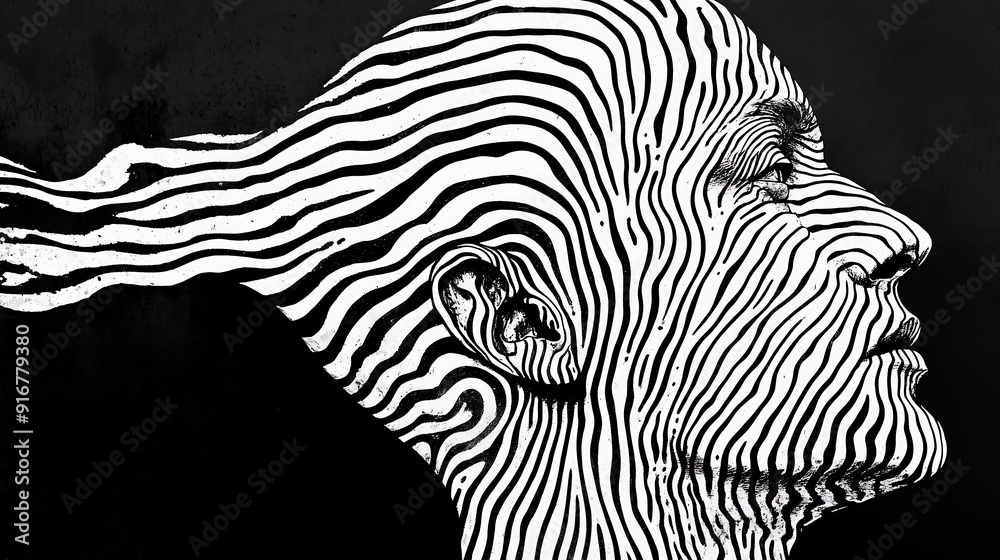 Abstract Face with Flowing Lines in Profile The Complexity of Mind