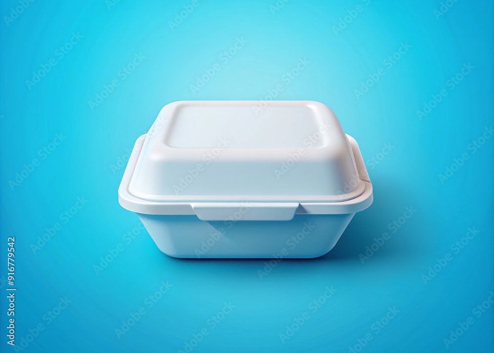 A white foam container icon isolated on a bright blue background, symbolizing take-out or food delivery services, with a sleek and modern design. A white foam container icon isolated on a bright blue background, symbolizing take-out or food delivery services, with a sleek and modern design.