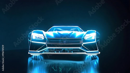 3d rendering of futuristic car, 3d animation, in the style of translucent overlapping, blueprint, matte photo, holography