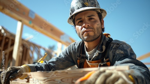 Skilled craftsman working diligently on a construction site during bright sunny day