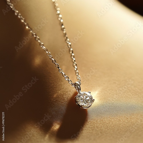 Solitaire Elegance: A timeless and elegant solitaire diamond pendant necklace, featuring a sparkling round brilliant diamond set in a delicate silver chain.  photo