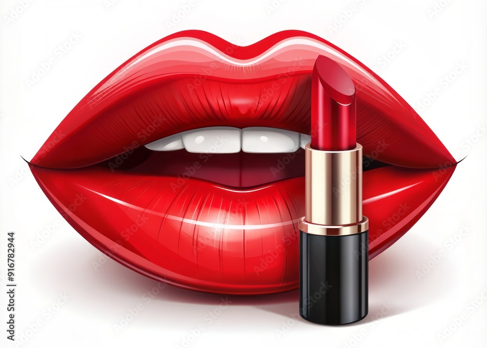 Obraz premium Vibrant red lipstick icon in sleek vector illustration, perfect for beauty, fashion, or luxury branding, featuring bold, curved lines and a chic, modern aesthetic.