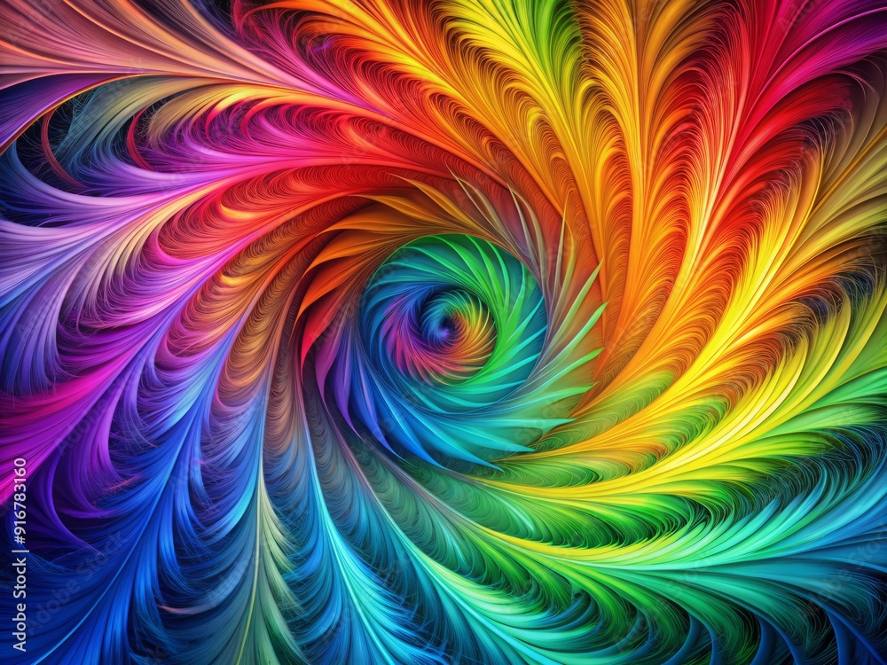 Vibrant rainbow feather swirl art created with cutting-edge generative technology, featuring mesmerizing whorls of iridescent colors blending seamlessly in a stunning digital masterpiece. Vibrant rainbow feather swirl art created with cutting-edge generative technology, featuring mesmerizing whorls of iridescent colors blending seamlessly in a stunning digital masterpiece.