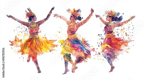 3D Watercolor Illustration of Indonesian Traditional Dance
