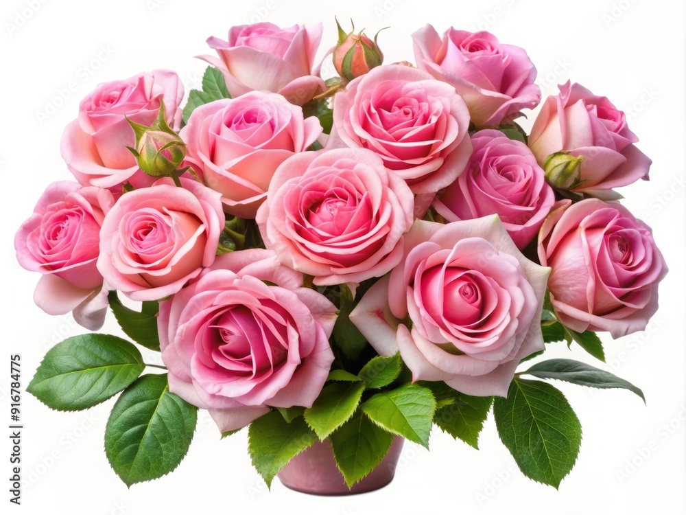 Beautiful pink rose flowers bloom in a stunning floral arrangement, isolated on a pristine white background, exuding elegance and sophistication. Beautiful pink rose flowers bloom in a stunning floral arrangement, isolated on a pristine white background, exuding elegance and sophistication.