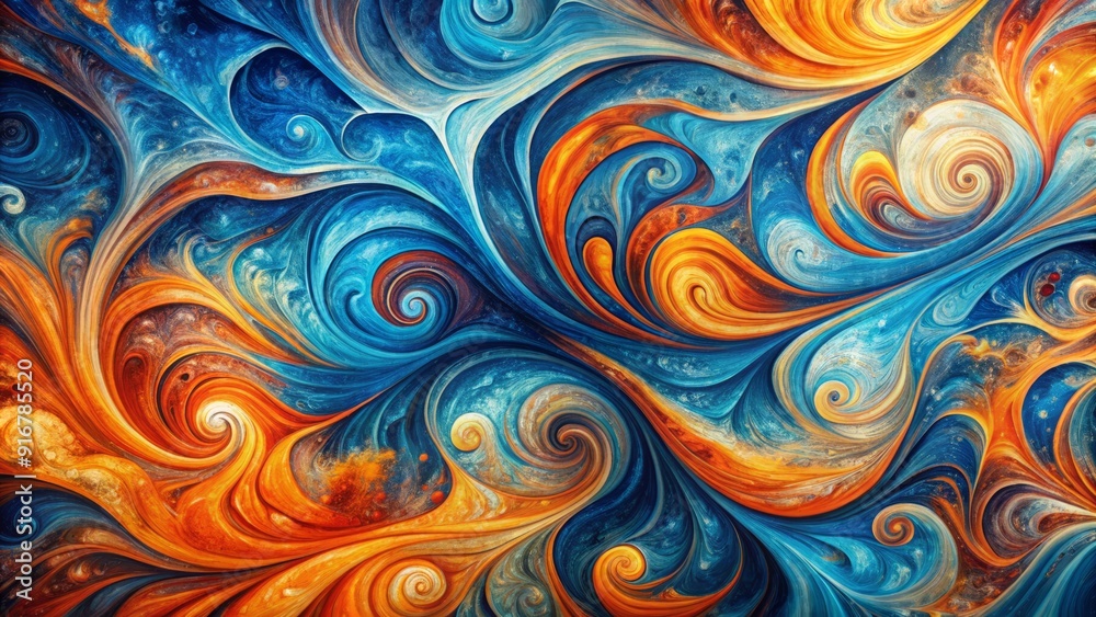 Vibrant swirls of blue and orange hues dance across a textured canvas, creating a mesmerizing abstract art piece perfect for modern interior decor and digital designs. Vibrant swirls of blue and orange hues dance across a textured canvas, creating a mesmerizing abstract art piece perfect for modern interior decor and digital designs.