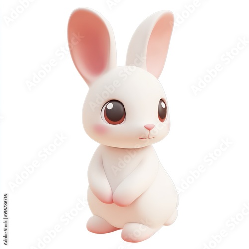 A cute white rabbit with pink ears and a pink nose