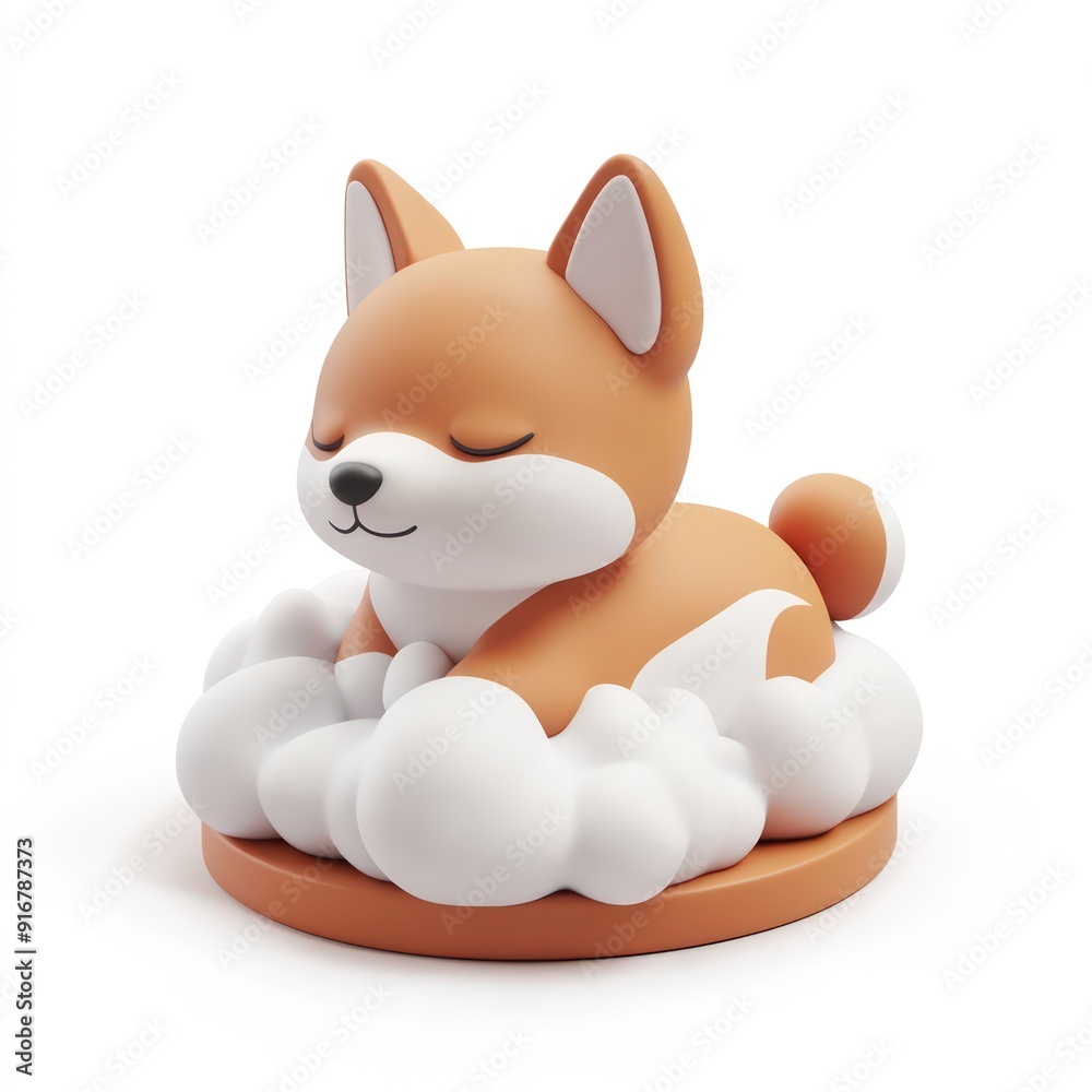 Fototapeta premium A cute brown dog is sleeping on a cloud