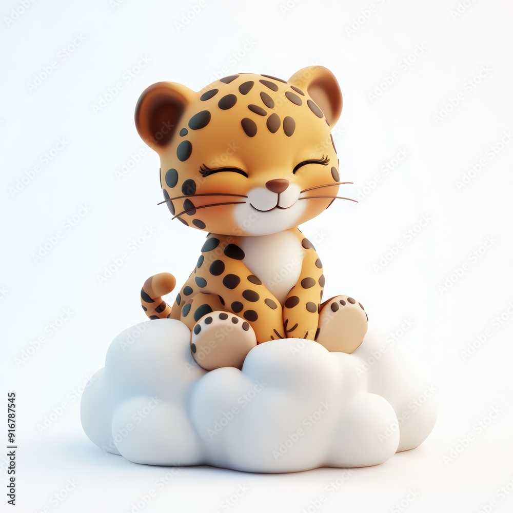 Naklejka premium A cartoon cat is sitting on a cloud
